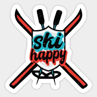 Ski Happy Crossed Skis Sticker